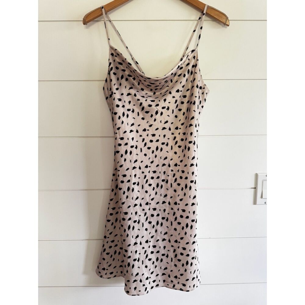 Lola Grace Satin Slip Dress Leopard Print Cowl Neck Y2K Mini Small Tan Black